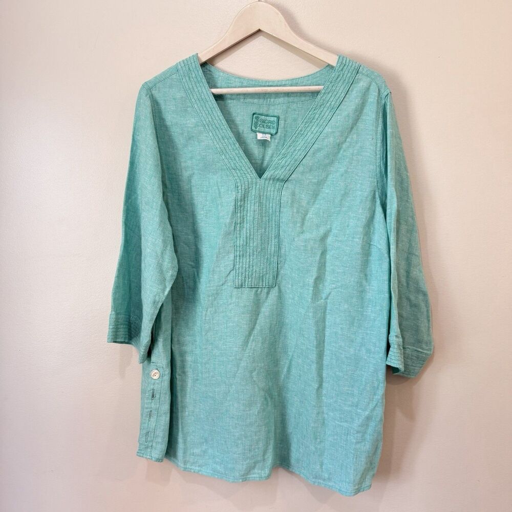 Sigrid Olsen Womens 1X Linen Blend 3/4 Sleeve Popover Shirt Tunic Coastal